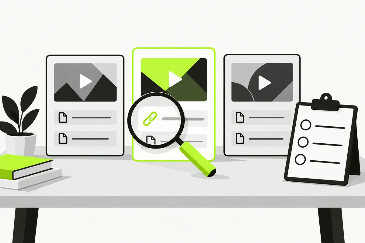 A conceptual source-selection scene connecting documented publishers to a playlist